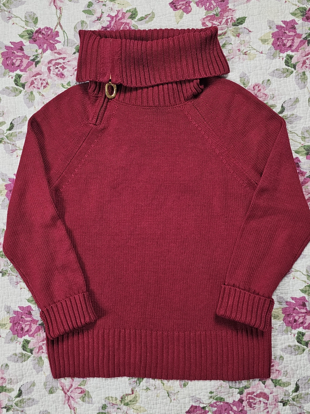 Donna Karan New York NWT Women’s XS Red Solid Knit 1/4 Zip Turtleneck